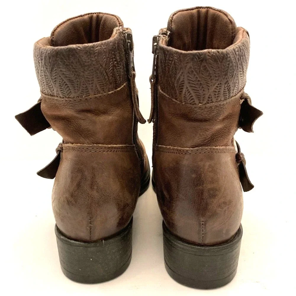 Miz Mooz Niles Boots Brown Leather Strap Buckles EU 38 Women's 7.5-8 Distressed - Picture 5 of 10